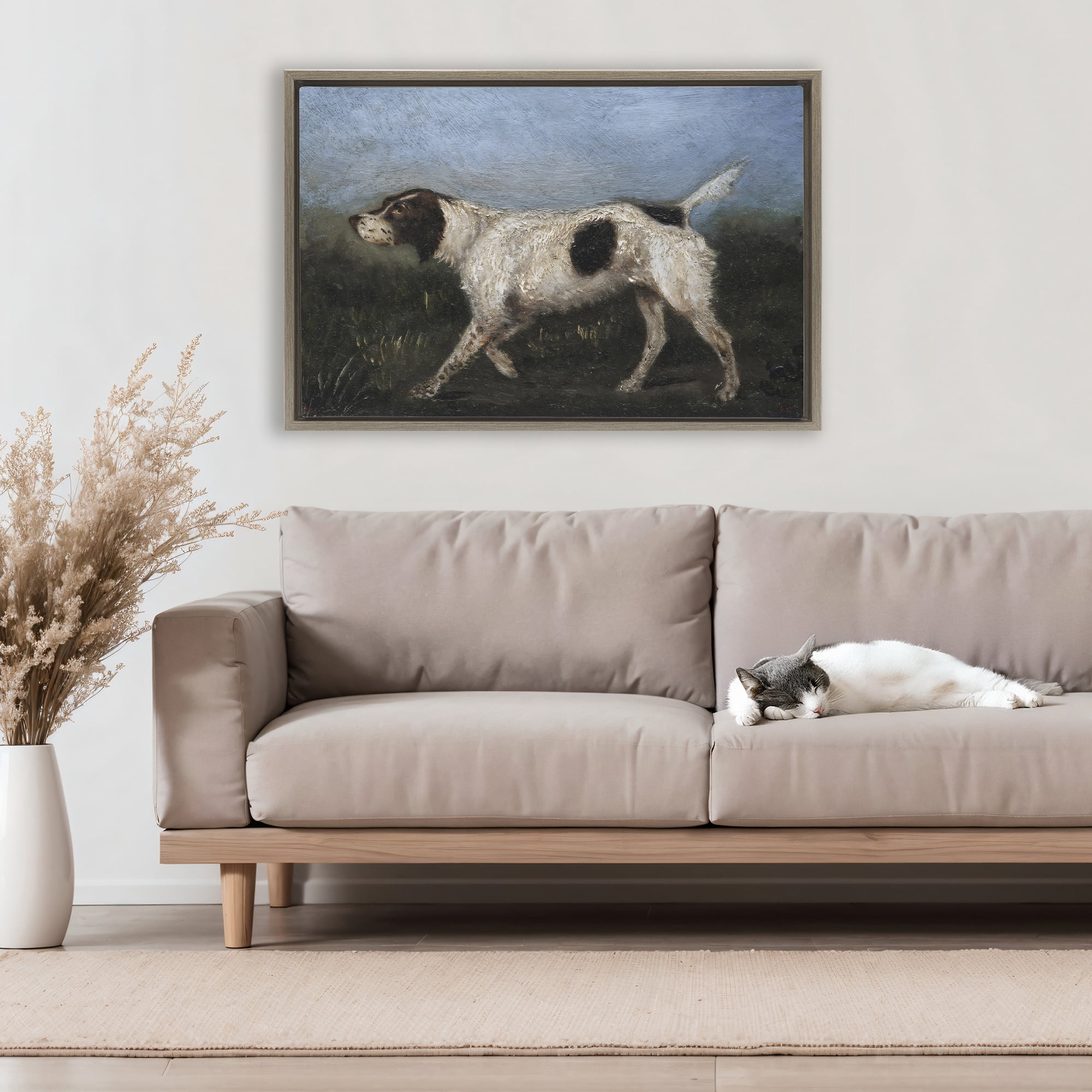 Stupell Industries Alert Hunting Dog in Field Brown Framed Floater Canvas Wall Art, design by Arlington Prints