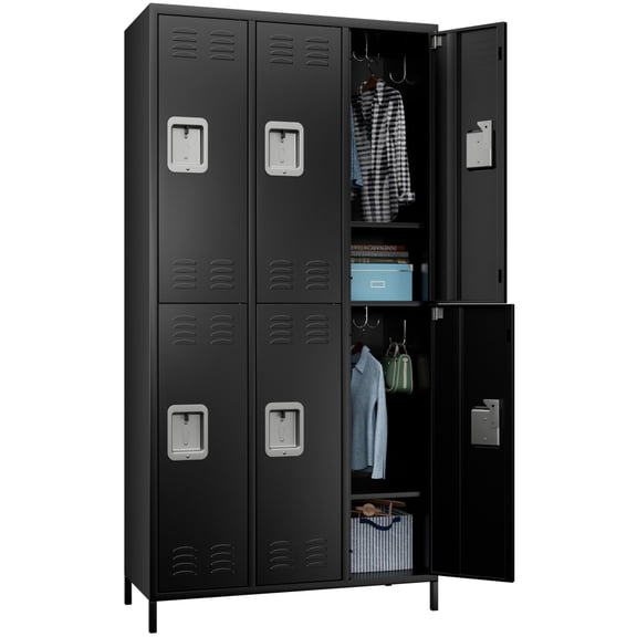 GangMei Metal Storage Cabinet Locker with 6 Doors Large Steel Cabinet for Gym,Garage,Living Room,Office,School with Locking Doors(Black)