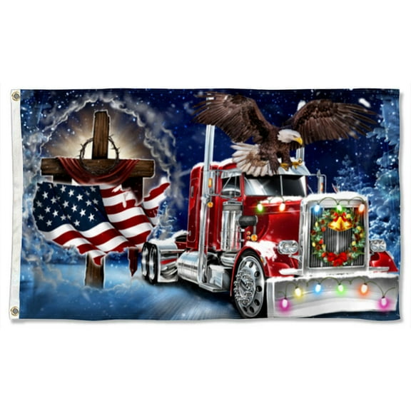 Cayyon Merry Trucking Christmas Grommet Flag Jingle All The Way Flag 3x5Feet Banner with 2 Brass Grommets