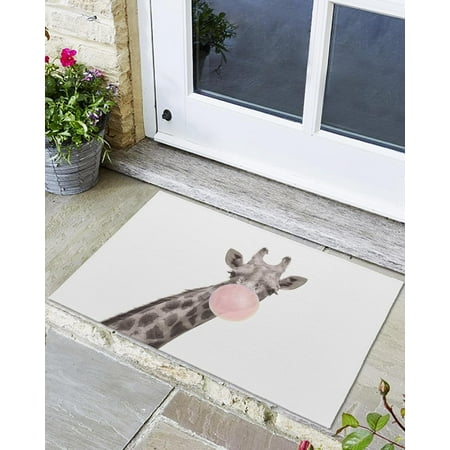 

Indoor Outdoor Mats Giraffe Blowing Bubbles Door Mat Non-Slip Absorbent Resist Dirt Entrance Mat Washable Welcome Mats for Entryway Low-Profile Floor Mats