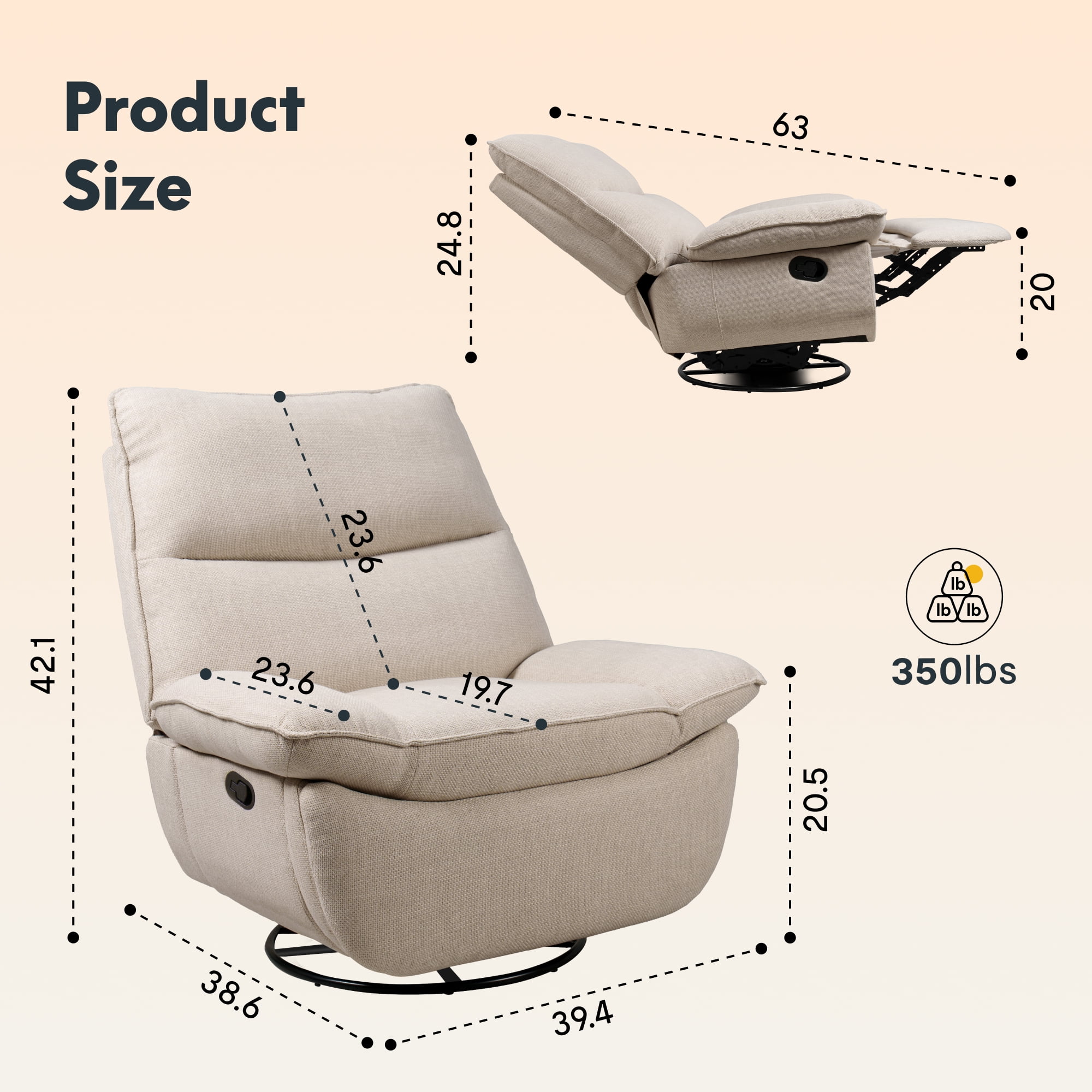 FlexiSpot, Manual Swivel Recliner Chair, Oversize 39.4