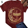 thumbnail image 2 of Femmes T-shirt Imprimé Manches Courtes Top Col Rond Femmes T-shirt Casual Chemisier, Rouge Vin, S, 2 of 5