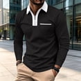 thumbnail image 3 of Long Sleeve Polo Shirts For Men Slim Fit Quarter Zip Polo Shirt With Contrast Collar Placket And Chest Pocket Casual Business T-Shirt For Daily L Black, 3 of 8