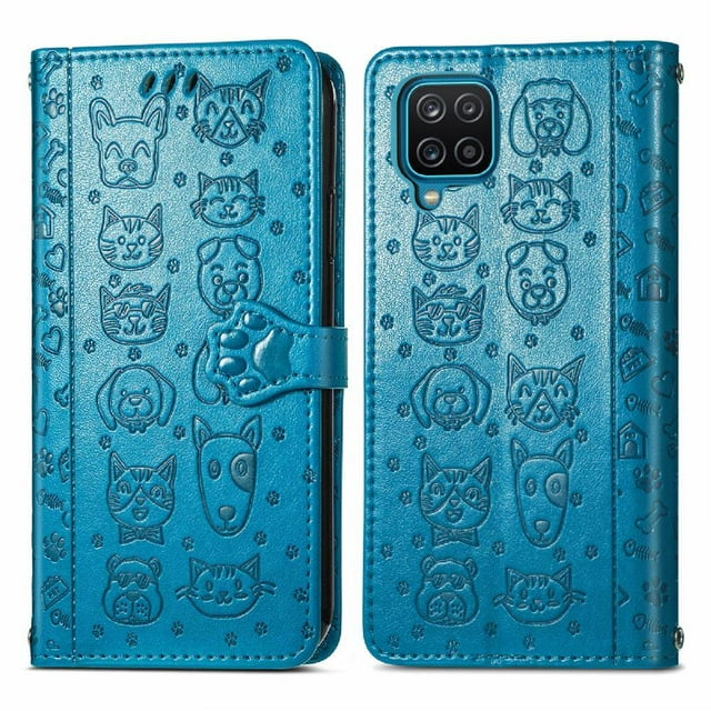 Funda Cartera FOXDOCK para Samsung Galaxy A22 4G , Flip PU con Relieve de Gatos y Perros, Tarjetero y Soporte