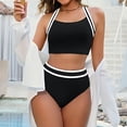 thumbnail image 3 of Full Coverage Bikini, 2 Piece Swimsuit for Women, Two Piece Swimsuit for Women, Women's High Waisted Bikini Sets Two Piece Swimsuits Sporty Tummy Control Bathing Suit Color Block Swim Suit, Black L, 3 of 6