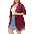 thumbnail image 4 of DARING DIVA Plus Size Fall 3/4 Sleeve Lightweight Lace Cardigan 2X Burgundy, 4 of 6