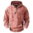 thumbnail image 2 of safuny Men's Fashion Solid Color Pullover Casual Sports Workout Loose Cargos Hoodies Shirts Big&Tall Outdoors Long Sleeve Tops Crew Neck Sweatshirts Quarter Zipper Pink M, 2 of 6