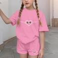 thumbnail image 4 of Girls St. Patrick's Day 2 Piece Outfit Short Sleeve Shamrock Printed Round Neck T-Shirt and Shorts Sets Pink 12-13Years, 4 of 6