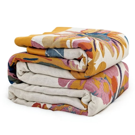 Boho Throw Blanket - 100% Cotton Ultra Soft Bed Throw- Floral Bird and Butterfly Farmhouse Decor Bed Blankets,60"Ã80" All Season Blanket for Sofa Couch Chair