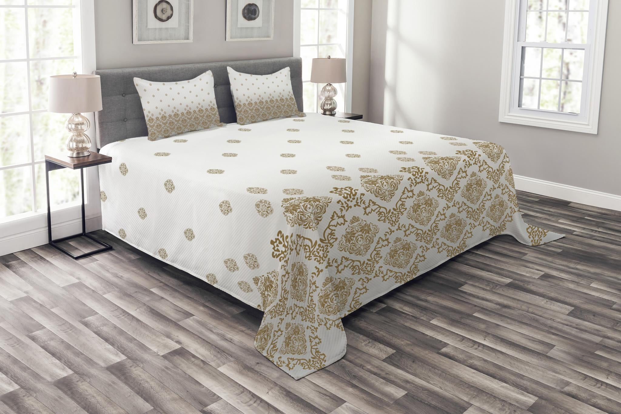 Details about   Brown Quilted Coverlet & Pillow Shams Set Love Romance White Ombre Print 