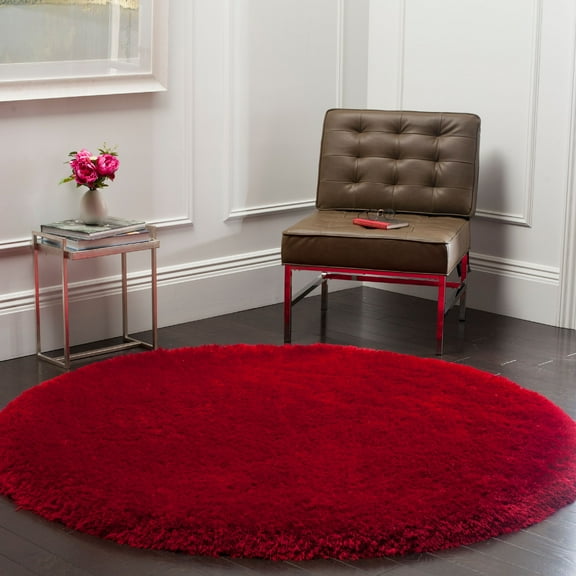SAFAVIEH Luxe Paxton Solid Plush Polyester Shag Area Rug, Red, 8' x 8' Round