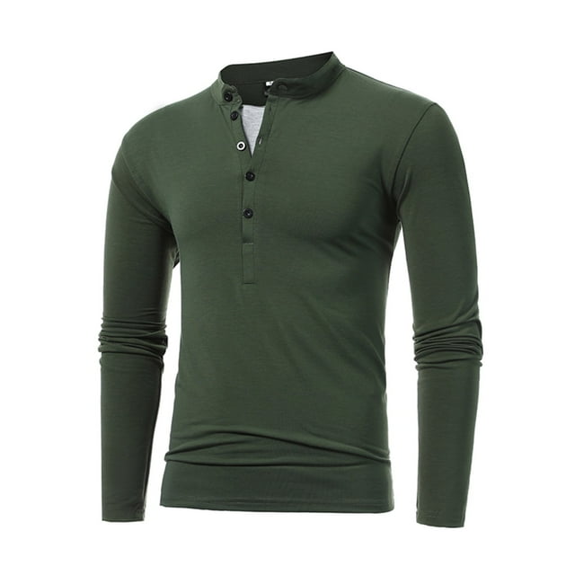 HBFAGFB Chemises de Travail à Manches Longues pour Hommes Chemise Décontractée à Boutons Col Rond Simple Slim Vert Armée Taille 2TG