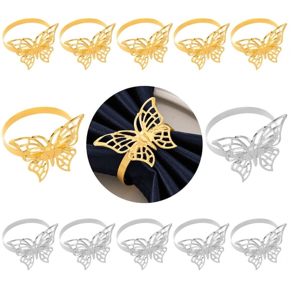 Napkin Rings Set of 12, Golden/Silver Butterfly Napkin Holders, Serviette Rings Bulk for Party Decoration, Dinning Table, Everyday, Family Gatherings