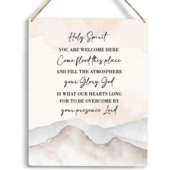 Farmhouse Decor Holy Spirit You Are Welcome Here Wooden Hanging Sign Inspirational Wood Sign for Garden Home Farmhouse Bible Verse Wall Art Christian Gifts Rustic Religious Home Decor 8x10 Inch