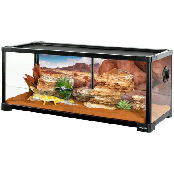 REPTIZOO Reptile Terrarium 18 Gallon, Full Tempered Glass with Sliding Door, 30*12* 12", Black
