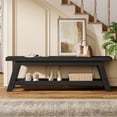 thumbnail image 5 of Finmind 55" Wood Entryway Bench with Shoe Storage, 2-Tier Narrow Hallway Shoe Seating Bench for Entryway, Bedroom, Mudroom, Black, 5 of 10