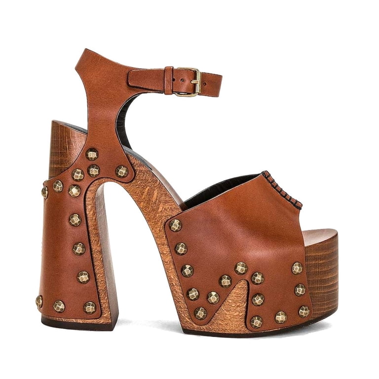 XYD Women Clog Block Chunky Heel Sandals Platform Bronzed Studs