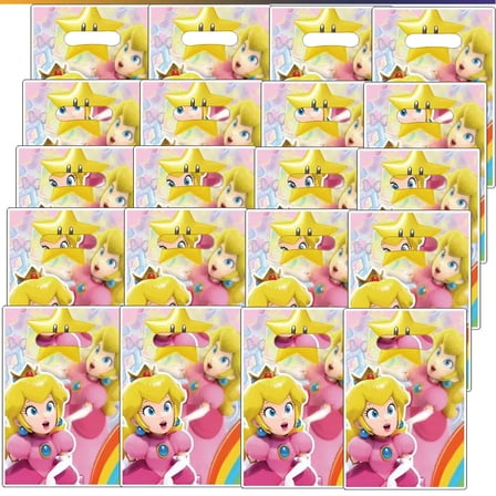 Princess Peach Candy Treat Bag Goodie Birthday Gift Bags Party Favors Handles Snack Supplies