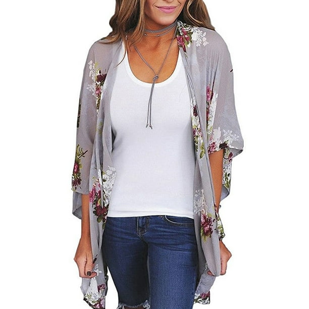 Pudcoco Women Floral Kimono Cardigan