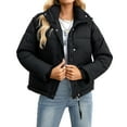 thumbnail image 3 of Stichou Womens Winter Cropped Puffer Jacket Hooded Zip Up Short Warm Quilted Puffer Coat Outerwear Black 2XL, 3 of 5