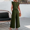 thumbnail image 3 of Women's Ruffle Sleeve Wide Leg Jumpsuit Casual Smocked Waist Pocket Romper, 3 of 5