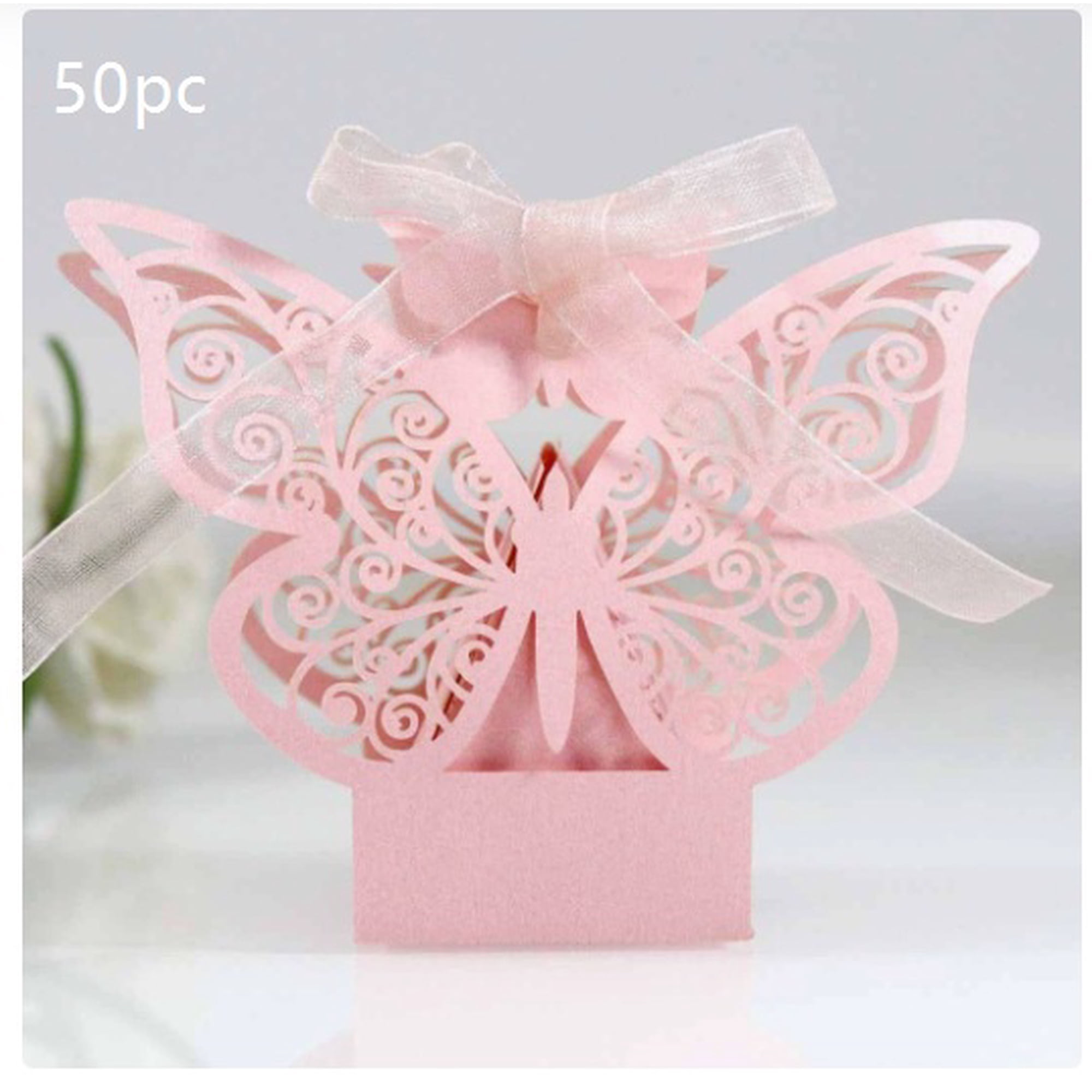 Elegant Laser Hollow Wedding Candy Box with Pearlescent Paper Butterfly Design for Chocolates and Treats Favors