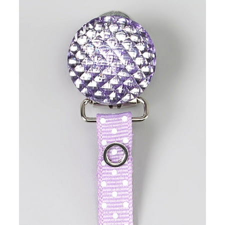 Polka Dot Ribbon Quilted Crystal Pacifier Clip