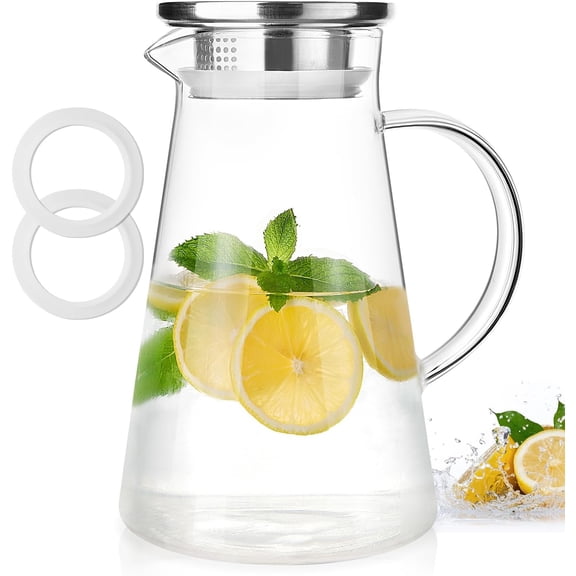 NestE Glass Pitcher with Lid and Handle, 2 Liter 68oz Water Pitcher with Spout for Fridge, Borosilicate Glass Jug for Hot/Cold Drink, Large Ice Tea Carafe for Juice, Coffee, Sangria, Beverage