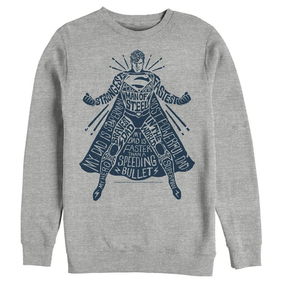 Men's Superman Figure Words Collage Sweatshirt Athletic Heather X Large