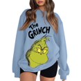 thumbnail image 1 of Suéter navideño MIARHB para mujer, moda informal, manga larga, estampado navideño, cuello redondo, sudadera con capucha, sudaderas con estampado G*rinch, azul claro/XL, 1 of 4