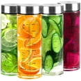 thumbnail image 1 of Botellas de jugo de vidrio Poweco, 500 ml, paquete de 4, boca ancha con tapas, 1 of 6