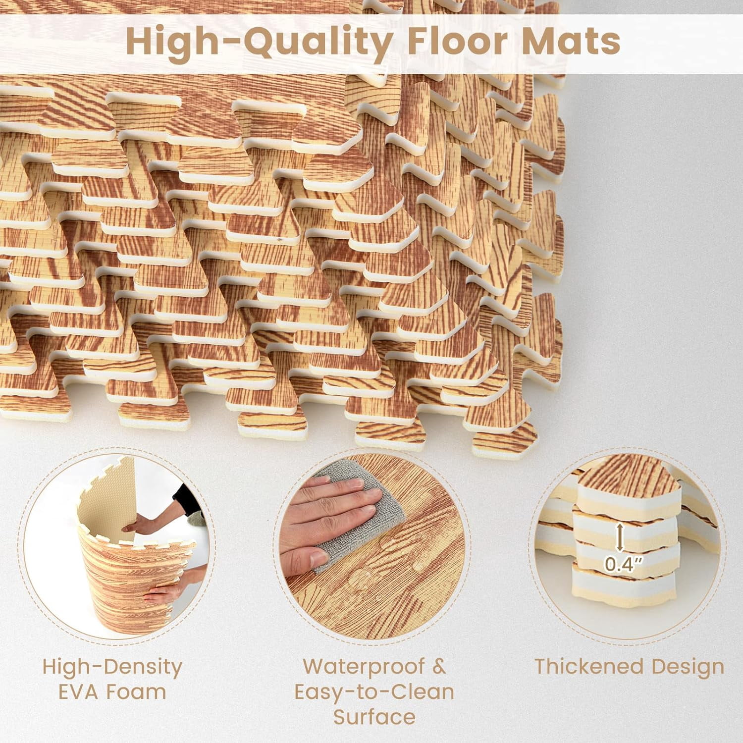 HJTER 25 Tiles Foam Flooring Mats with Border, 100 SQ FT EVA Interlocking Exercise Foam Mats for Exercise Equipment, Elastic Puzzle Play Mats, 3/8” Thick Non-Slip Workout Floor Mats for Home Gym