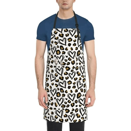 

Picia Heart Leopard Waterproof Apron for Unisex Adult - Adjustable Bib Apron with Pockets Ideal for Cooking Gardening Painting and Household Chores