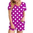 thumbnail image 2 of Titcea Women's Pajama Sets Pleated Front V Neck Polka Dots Printed Short Sleeve Short Sets Loose Comfort Summer Casual Loungewear Sets, Gifts for Her, 2 of 6