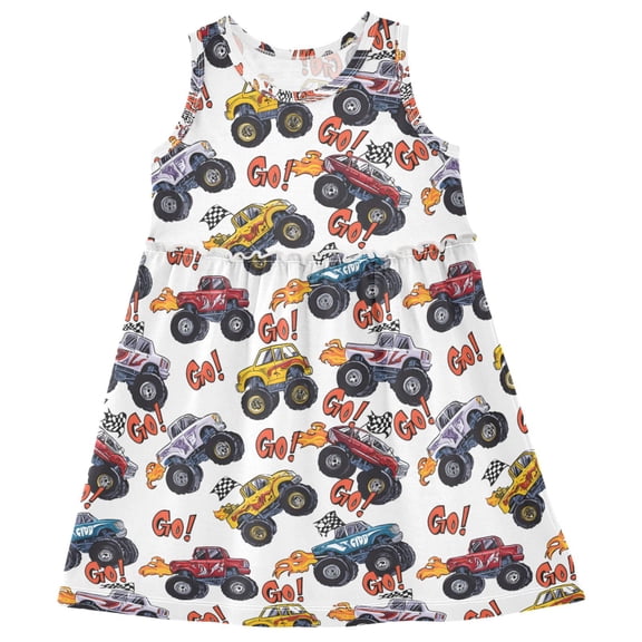 joogoo Girls Sleeveless Dress Monster Trucks Stylish Short Sleeve Dresses 4T