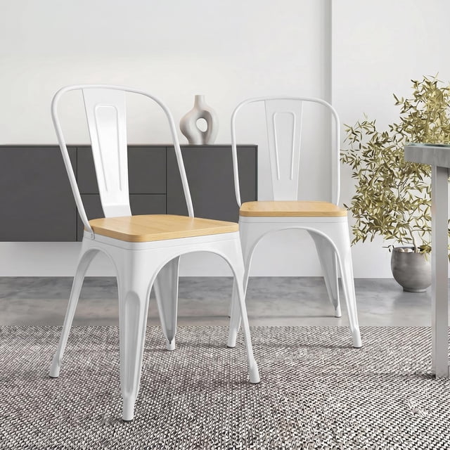 Sillas Tolix 2 Piezas De Metal y Madera Para Comedor Restaurante Cafetería blanco