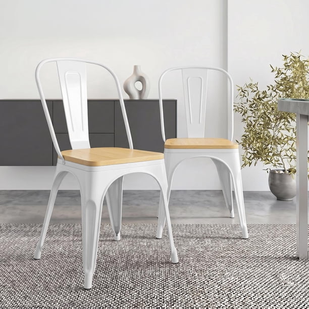 Sillas Tolix 2 Piezas De Metal y Madera Para Comedor Restaurante Cafetería blanco