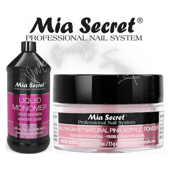 Mia Secret Liquid Monomer 32 oz and Natural Pink Powder 0.5 oz
