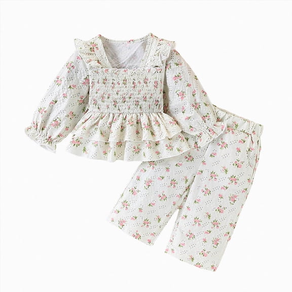 yboeqw Toddler Baby Girl Clothes Infant Girl Outfits 9Months-6Years Fall Ruffle Floral T-Shirt Top Pants Set Winter Clothes,Size 6-12 Months
