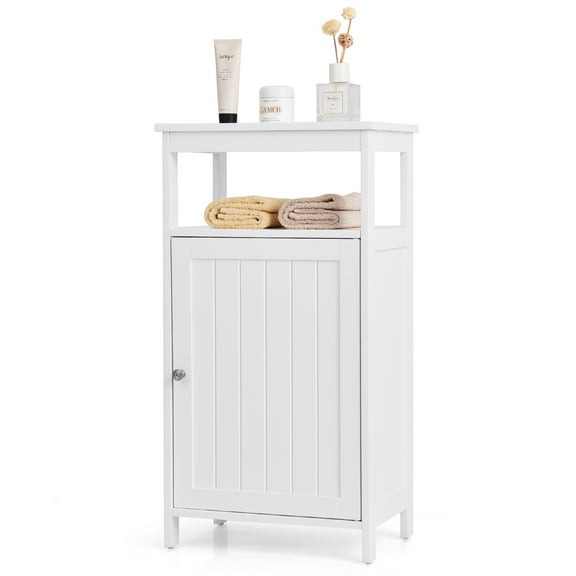 Topbuy Freestanding Bathroom Floor Storage Cabinet Wooden Storage Organizer Cupboard Shelf White