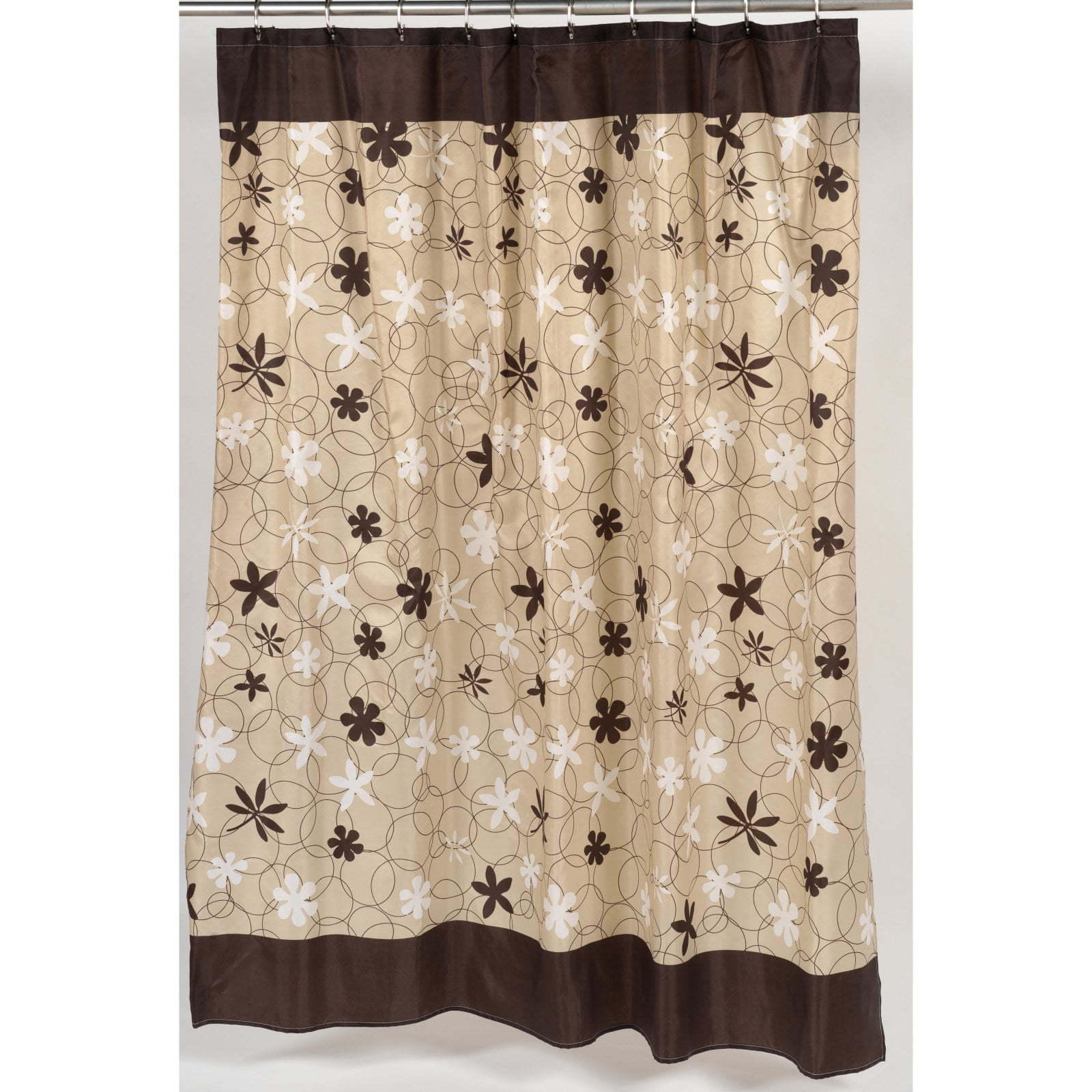 Carnation Home Fashions Karen Brown and Beige Flower Fabric Shower