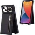 thumbnail image 5 of iPhone 13 Mini Case with Card Holder,Crossbody Wallet Case for iPhone 13 Mini with Strap for Women，[Ring Holder Kickstand] Lanyard Leather PU Magnetic Clasp Zipper Purse,5.4" Black, 5 of 7