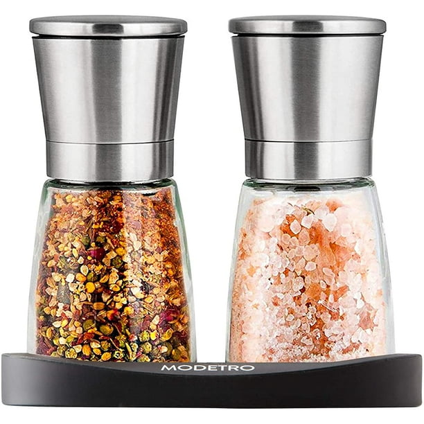Set de saleros y pimenteros Modetro, molinillo ajustable, 240 ml