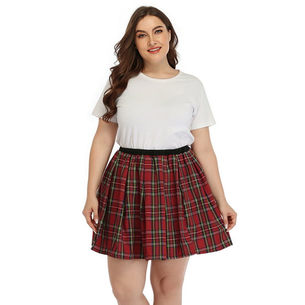 HDE Plus Size Plaid Skirt Lingerie Pleated Mini Skater Skirts (Red Plaid,  14) - Walmart.com