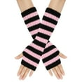 thumbnail image 2 of Dalrosia Striped Arm Warmers Long Fingerless Knitted Gloves Punk Gothic Alt Emo Scene Cool Winter Arm Sleeves Grunge Accessories, 2 of 2