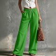 thumbnail image 2 of Women's Wide Leg Pants High Waisted Drawstring Elastic Waist Solid Color Loose Palazzo Lounge Pants with Pockets, 2 of 5