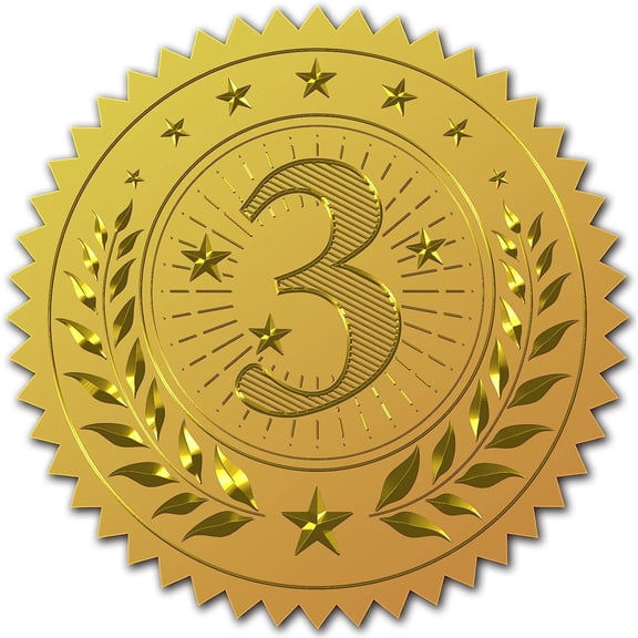 2" Gold Foil Sticker Medal 3rd Place 100pcs Certificate Seals Gold Embossed Round Embossed Foil Seal Stickers for Envelopes Invitation Card Diplomas Awards Graduation DIY