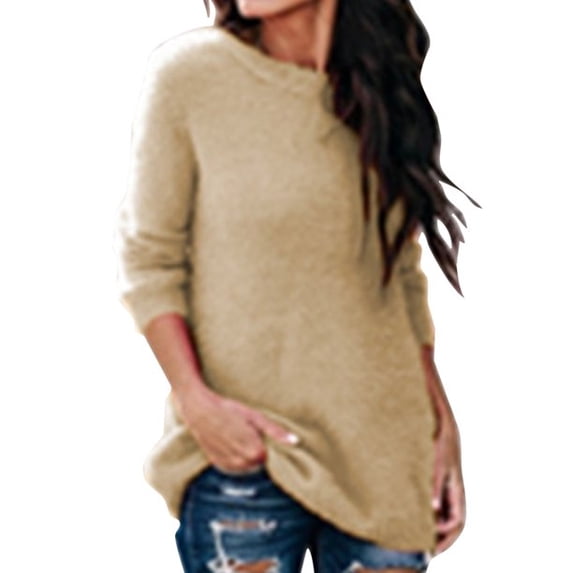Fleece Fuzzy Sweater for Women Long Sleeve Casual Tunic Shirt Blouses