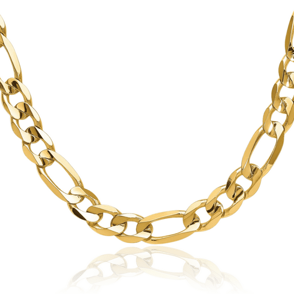 10K Solid Yellow Gold 10mm Concave Figaro Link Chain Necklace