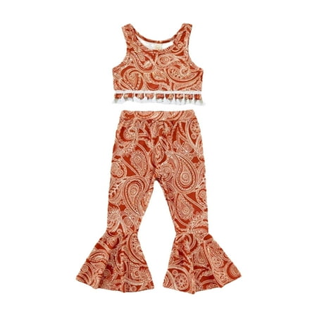 

Toddler Girls Clothing Set Sleeveless Fashion Prints Tops Pants 2Pcs Outfits Clothes Set